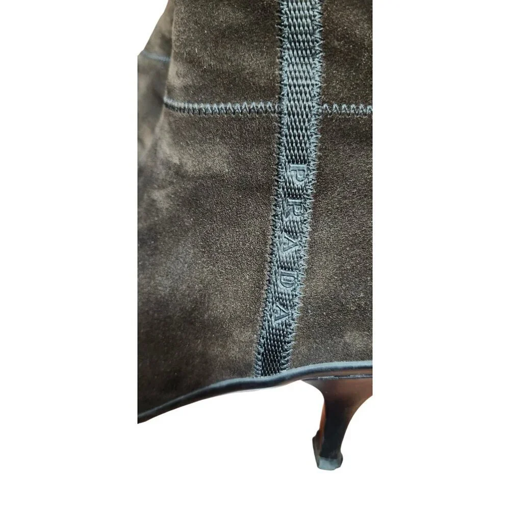 PRADA BROWN SUEDE HEELED BOOTS - EU 38.5/US 8 - Picture 9 of 16